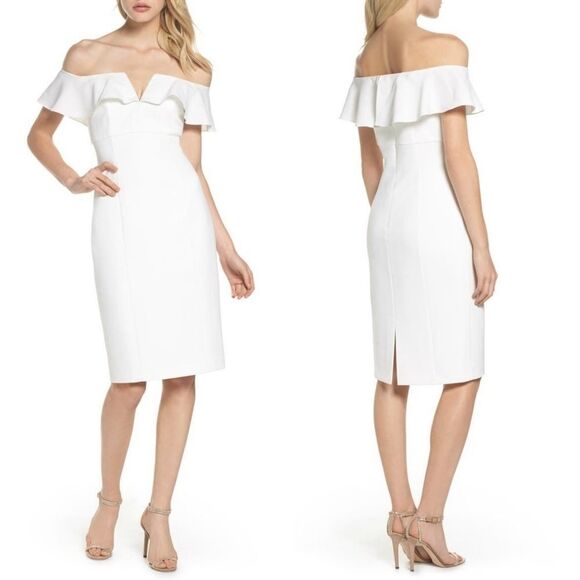 VINCE Camuto White Off-the-Shoulder Midi Dress - Picture 1 of 16